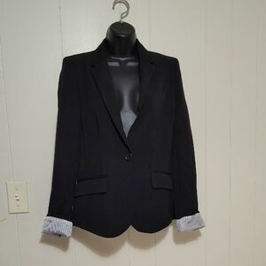 Chic Black Blazer with Striped Cuffs